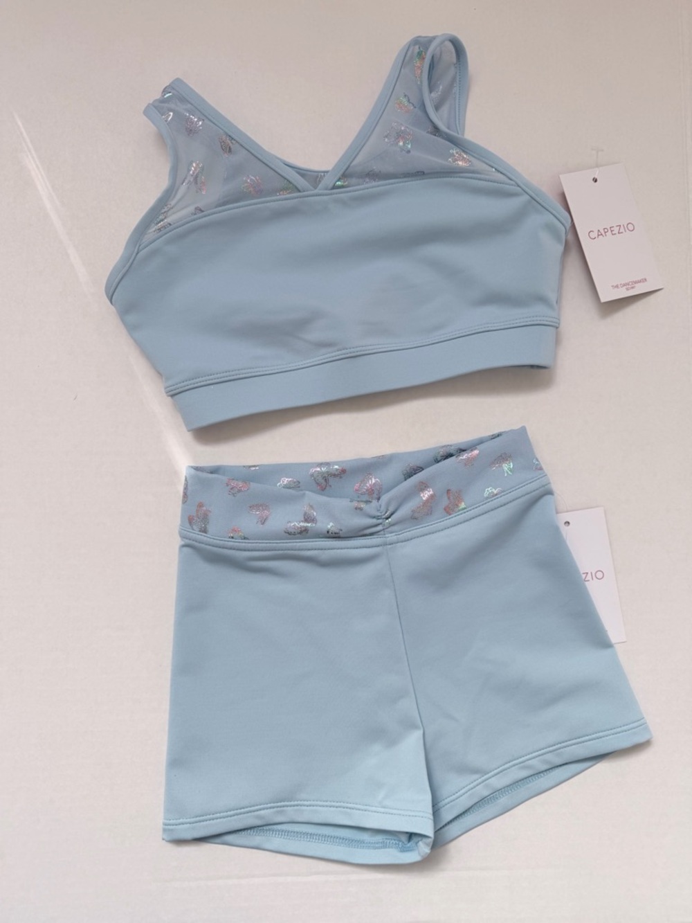 Capezio Light Blue Butterly Crop Top & Shorts Set
